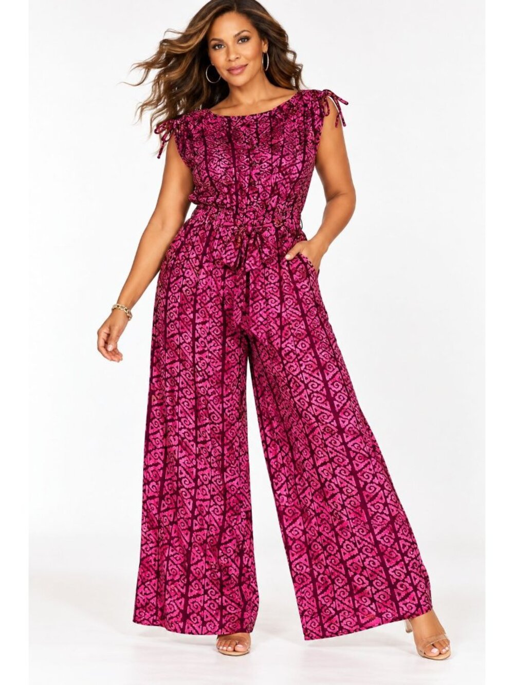 Soft Surroundings Size Large Maxi Jumpsuit Boho Style Pink & Burgundy